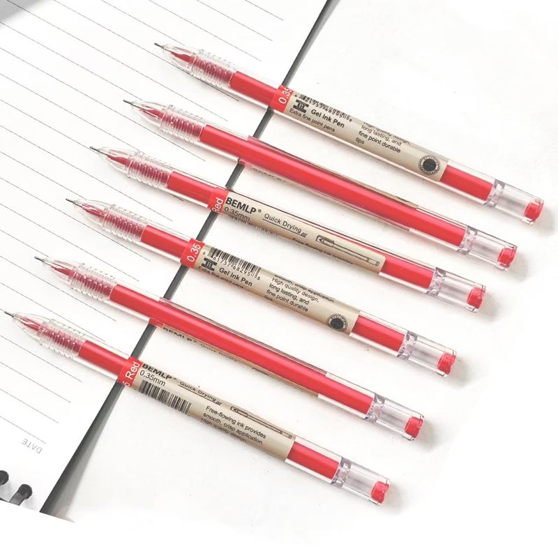 BEMLP Gel Pen 0.35mm Red Ink Pen Maker Pen School Office student Exam Writing Stationery Supply Technical Pens 12 Pcs/Set (Red) - Image 3